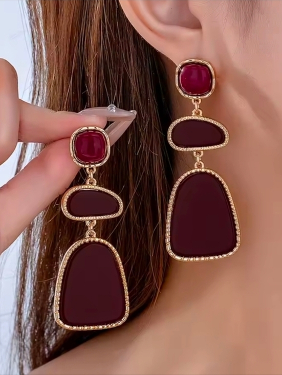Anthropologie Jewelry - Red and Gold Drop Statement Earrings